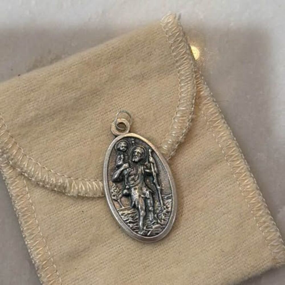 Vintage St Christopher Medal Pendant Catholic Italy Jewelry Protection Travelu